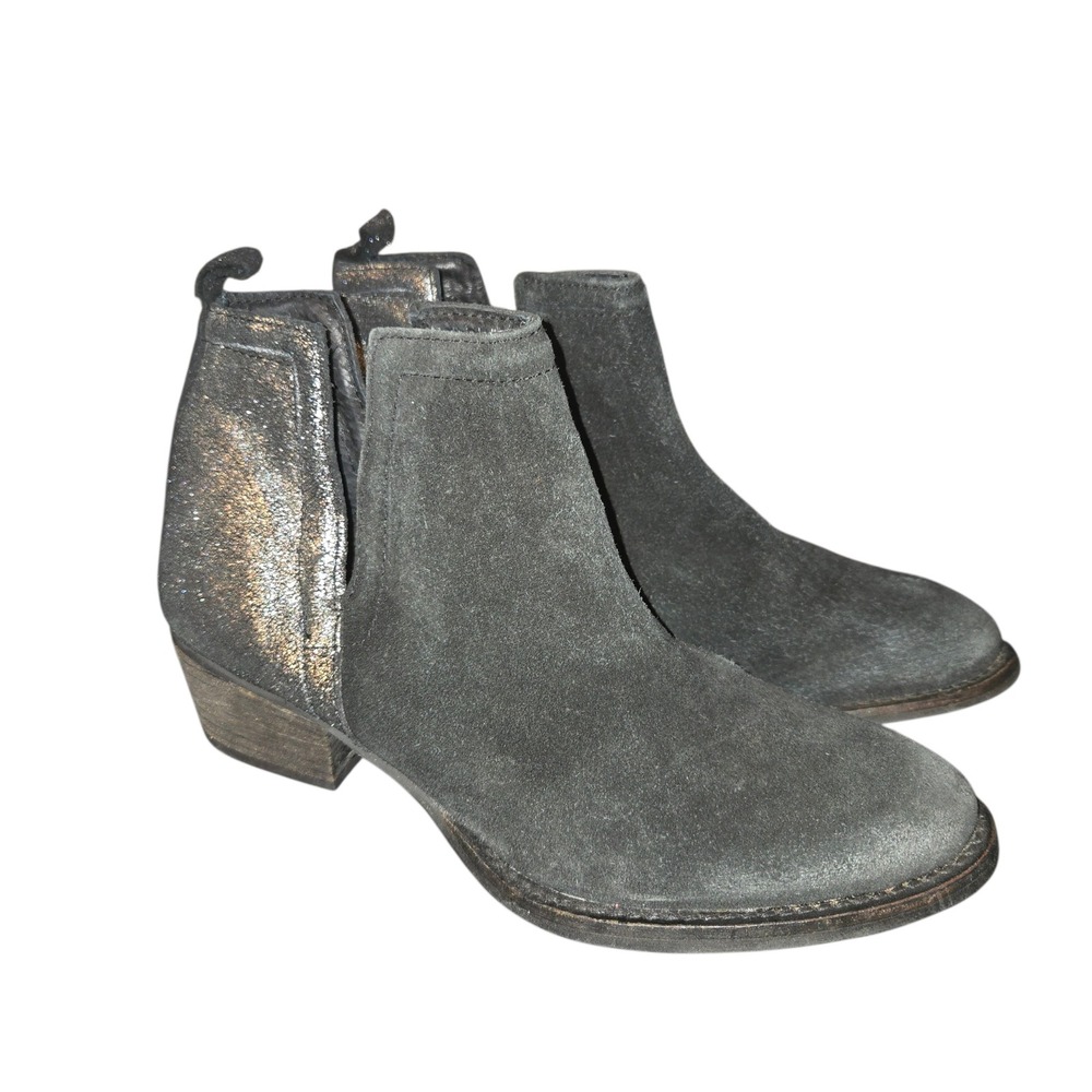 Diba True Stop By 54620 Booties Womens 7.5 Black Silver Metallic Suede Cutout